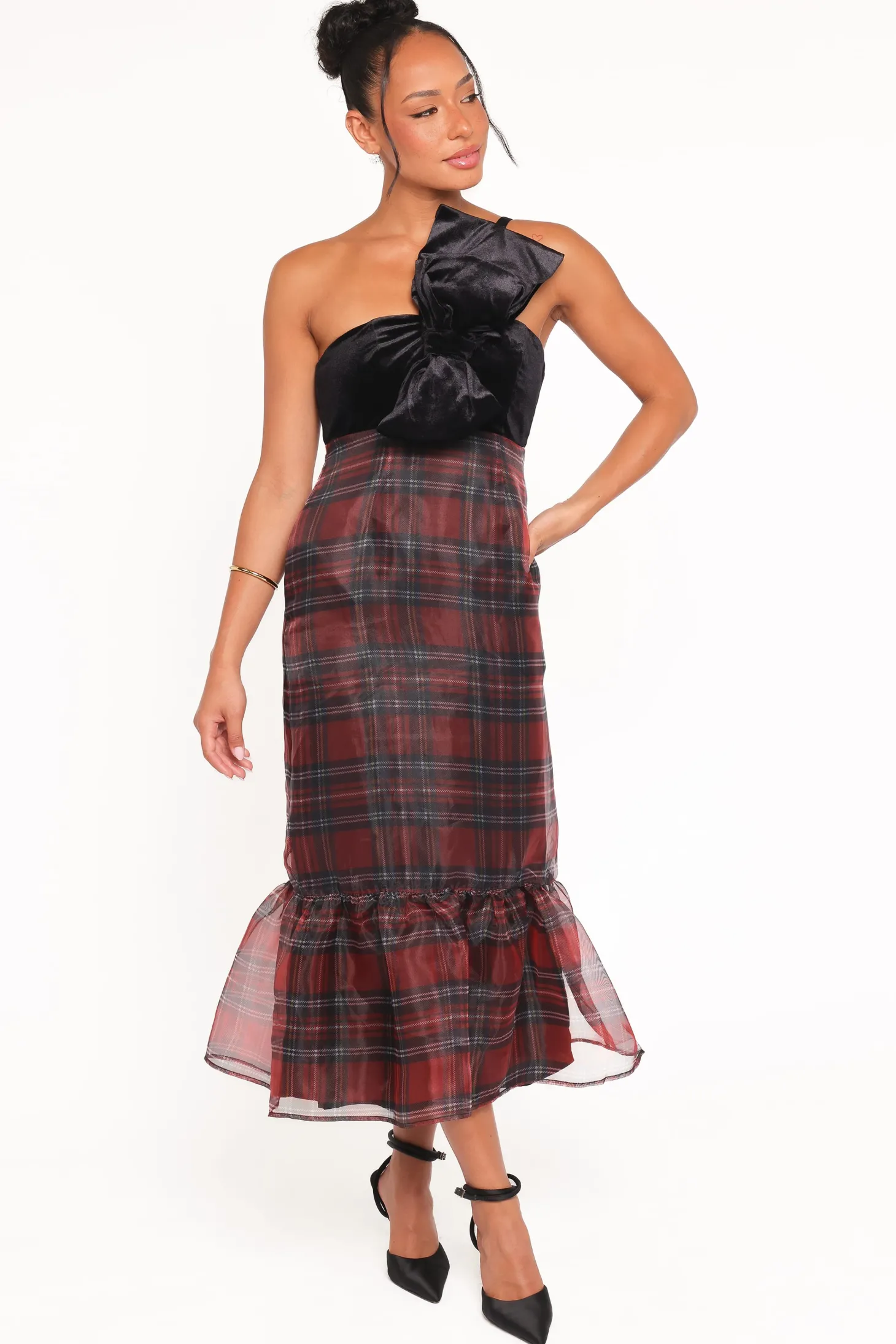 Amelie Bow Front One Shoulder Midi Dress
