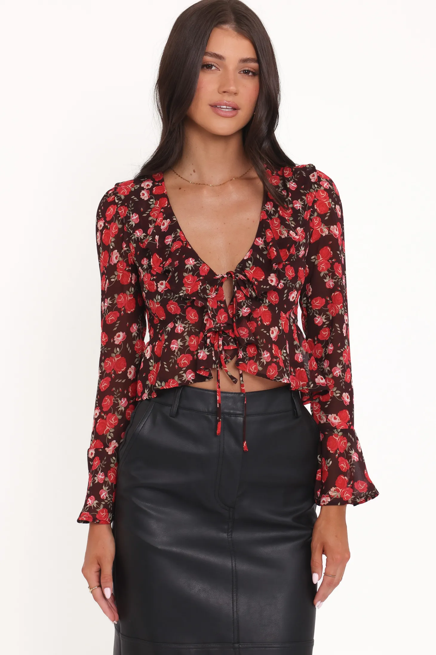 Aveline Chiffon Ruffle Front Top