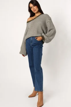 Becca Crewneck Waffle Stitch Stripe Knit Sweater