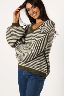 Becca Crewneck Waffle Stitch Stripe Knit Sweater