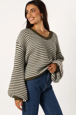 Becca Crewneck Waffle Stitch Stripe Knit Sweater