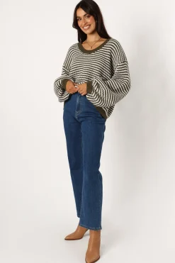 Becca Crewneck Waffle Stitch Stripe Knit Sweater