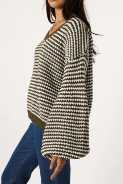 Becca Crewneck Waffle Stitch Stripe Knit Sweater