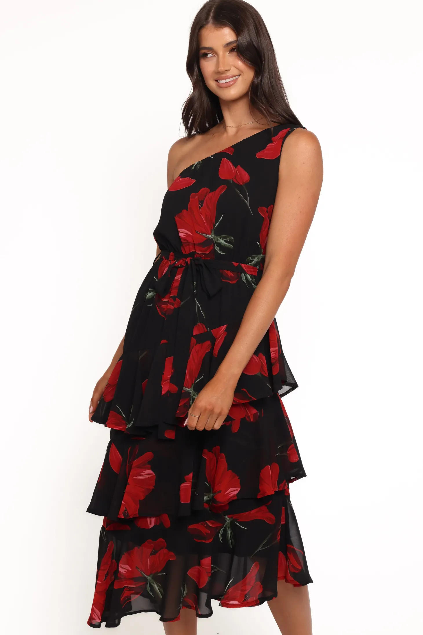 Brigette One Shoulder Tiered Midi Dress