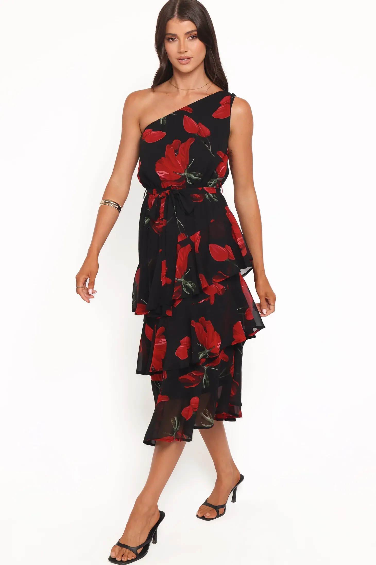 Brigette One Shoulder Tiered Midi Dress