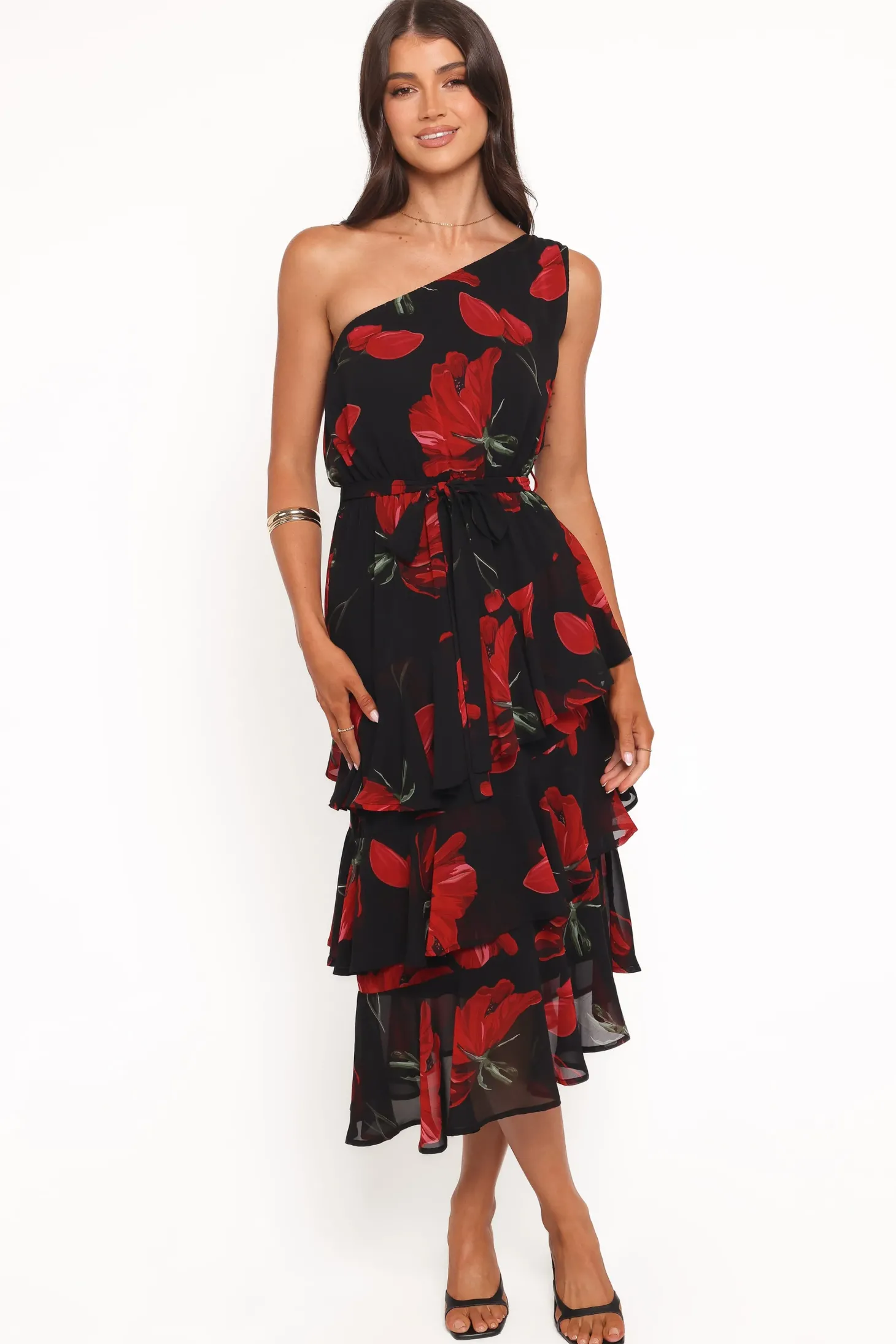 Brigette One Shoulder Tiered Midi Dress