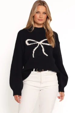 Cecelia Bow Print Mock Neck Knit Sweater