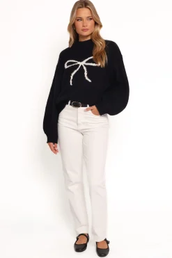 Cecelia Bow Print Mock Neck Knit Sweater