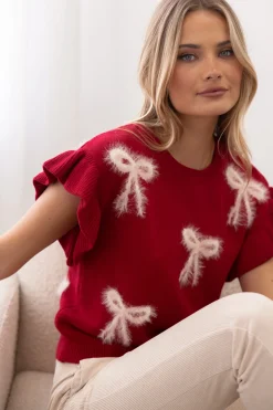 Cherish Ruffle Sleeve Bow Knit Sweater