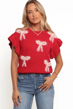 Cherish Ruffle Sleeve Bow Knit Sweater