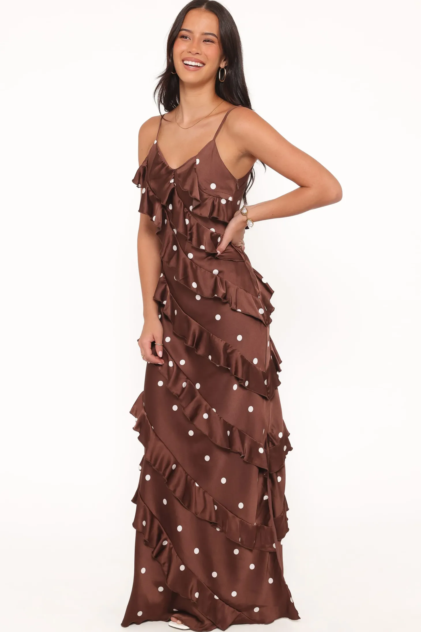 Ciao Ruffles Maxi Satin Dress