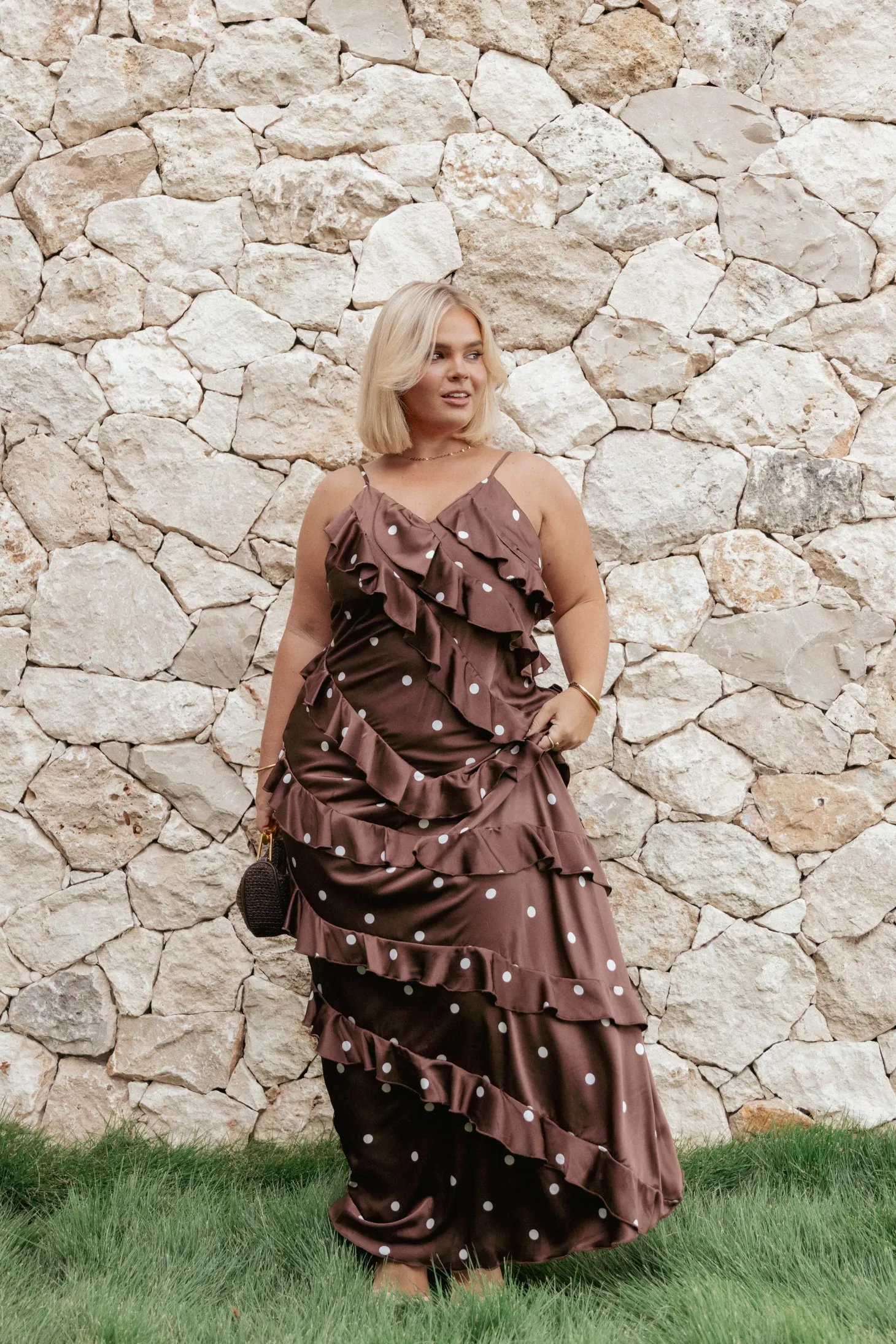 Ciao Ruffles Maxi Satin Dress
