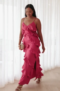 Ciao Ruffles Maxi Satin Dress