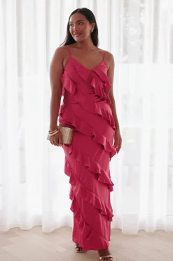 Ciao Ruffles Maxi Satin Dress