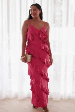 Ciao Ruffles Maxi Satin Dress