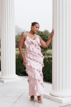 Ciao Ruffles Maxi Satin Dress