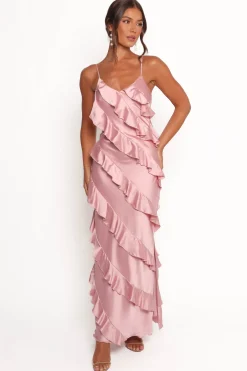 Ciao Ruffles Maxi Satin Dress