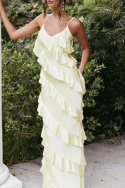 Ciao Ruffles Maxi Satin Dress