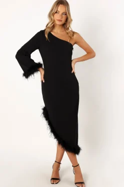 Dame One Shoulder Feather Midi Dress