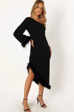 Dame One Shoulder Feather Midi Dress