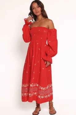 Domenica Shirred Long Sleeve Midi Dress
