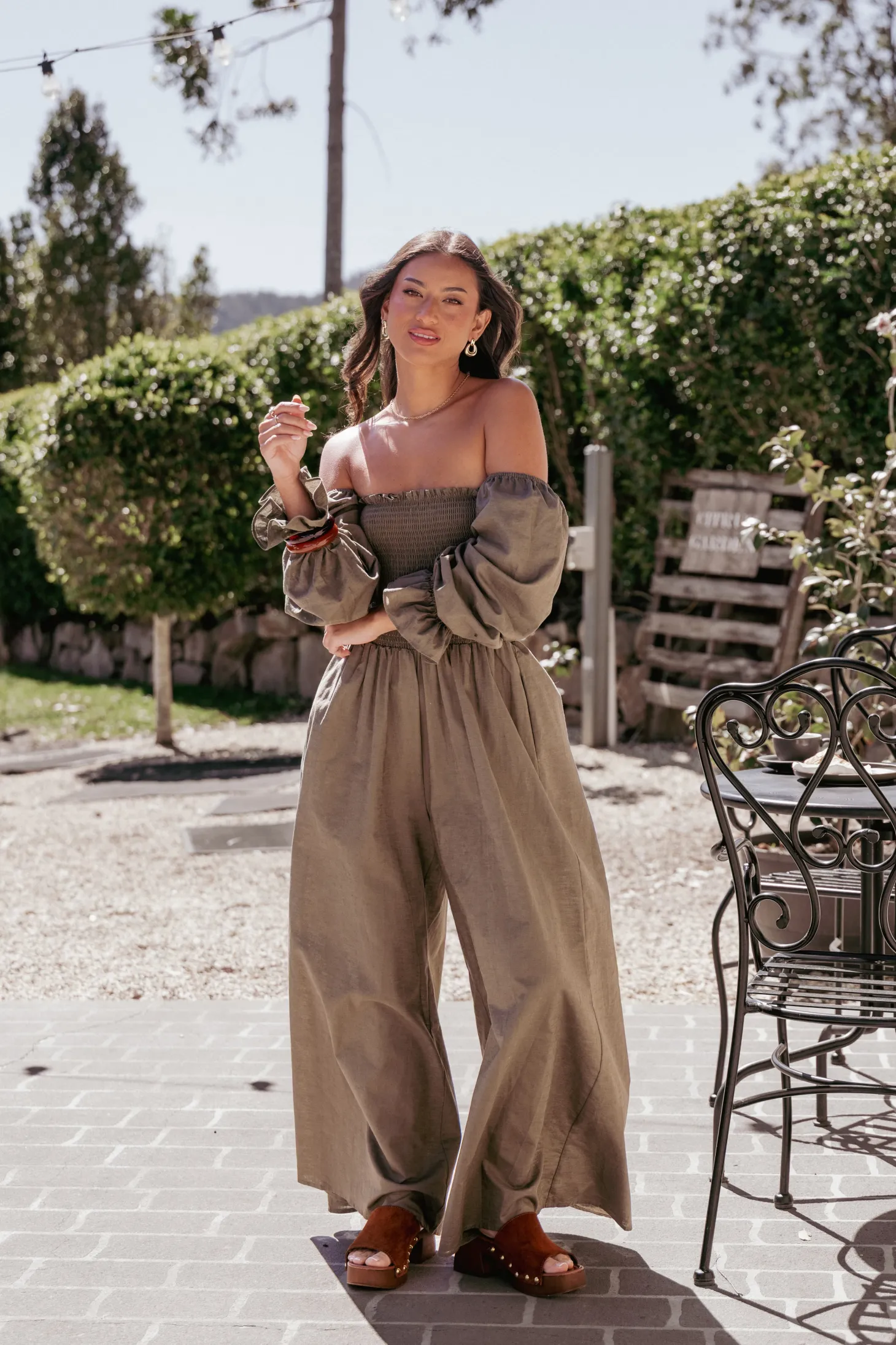 Domenica Shirred Long Sleeve Jumpsuit