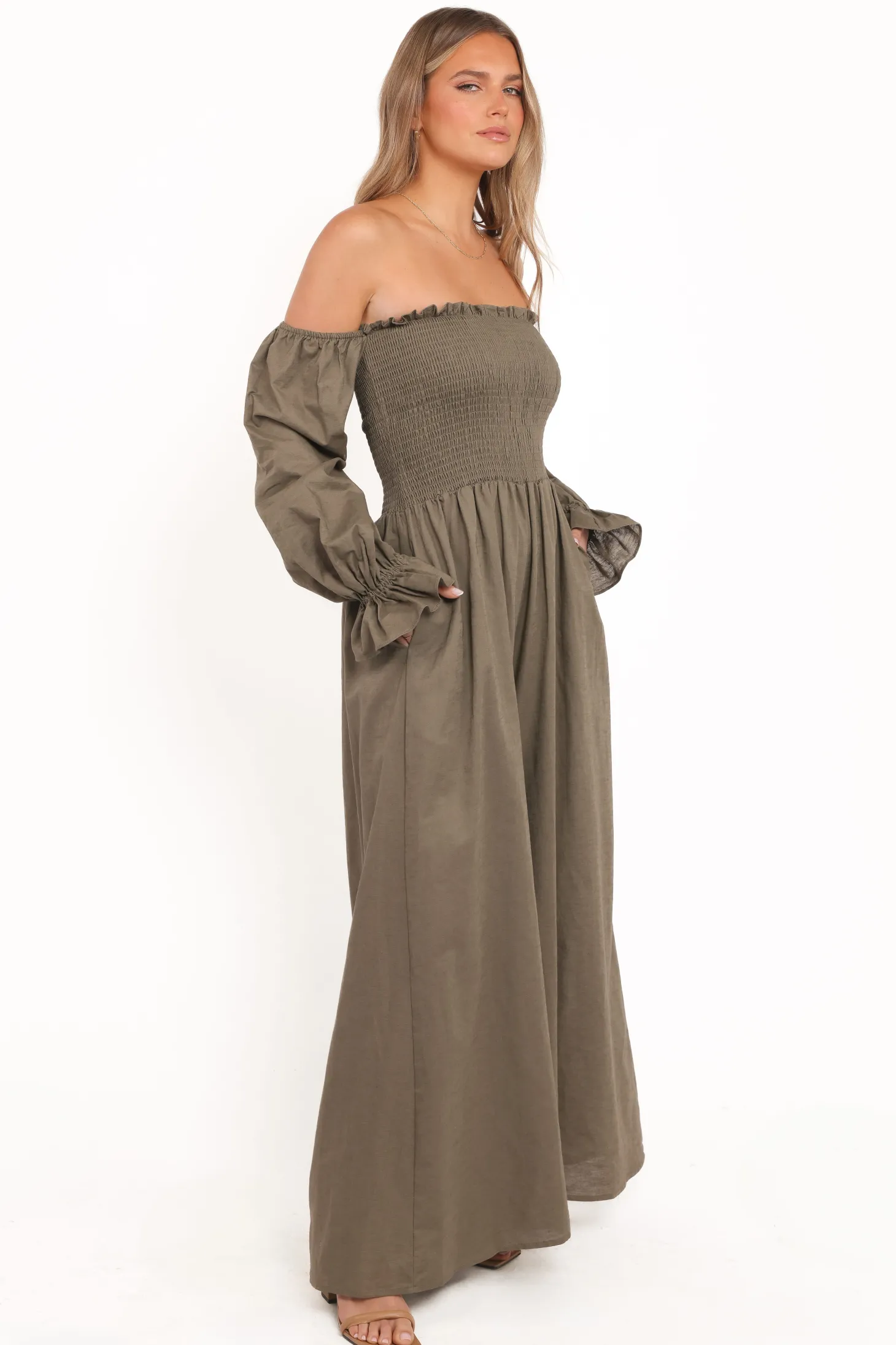 Domenica Shirred Long Sleeve Jumpsuit
