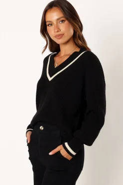 Dominique Contrast Vneck Knit Sweater