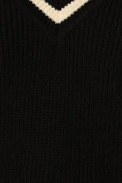 Dominique Contrast Vneck Knit Sweater