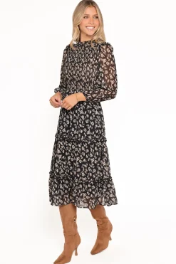 Edwina Shirred Frill Long Sleeve Midi Dress