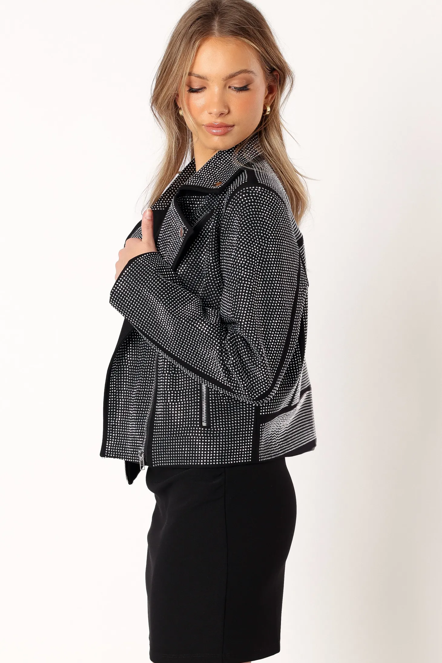 Elaina Crystal Studded Moto Jacket