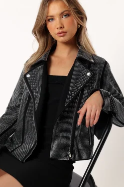 Elaina Crystal Studded Moto Jacket
