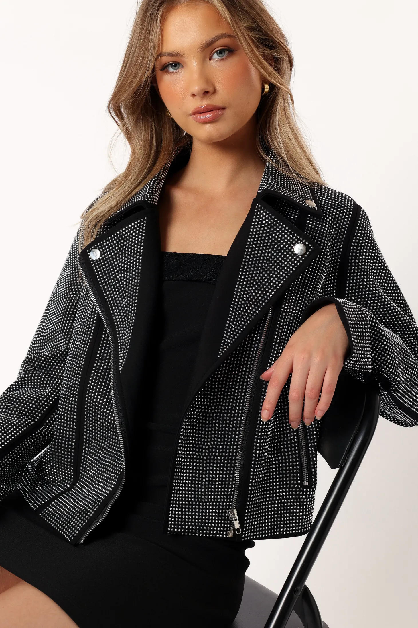 Elaina Crystal Studded Moto Jacket