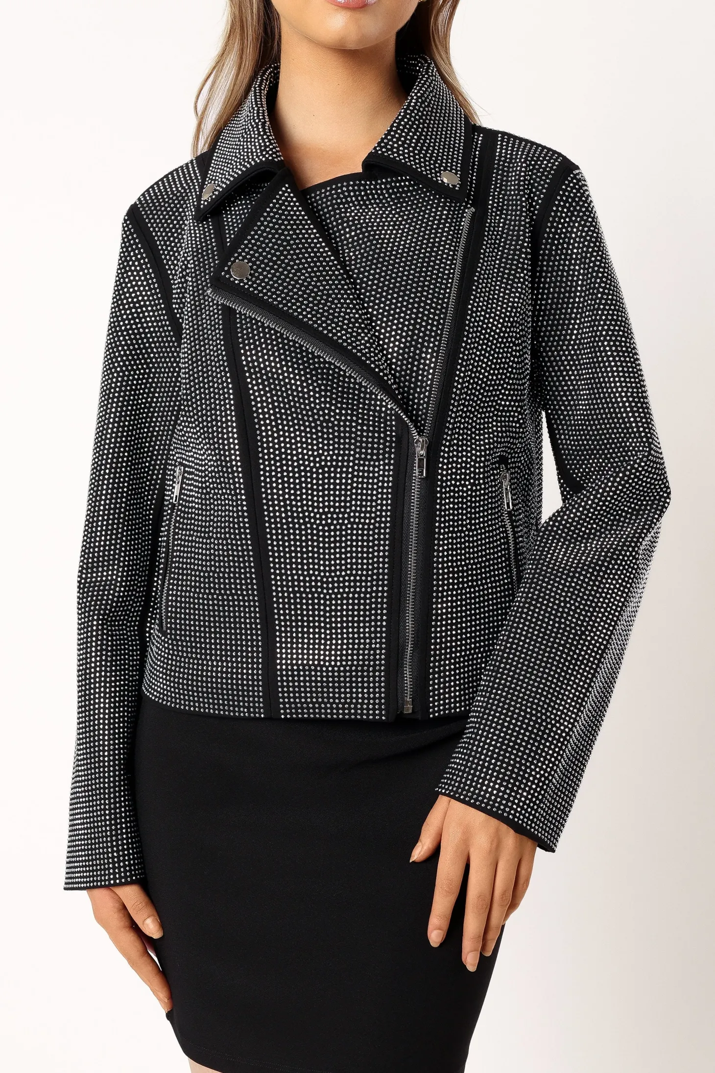 Elaina Crystal Studded Moto Jacket
