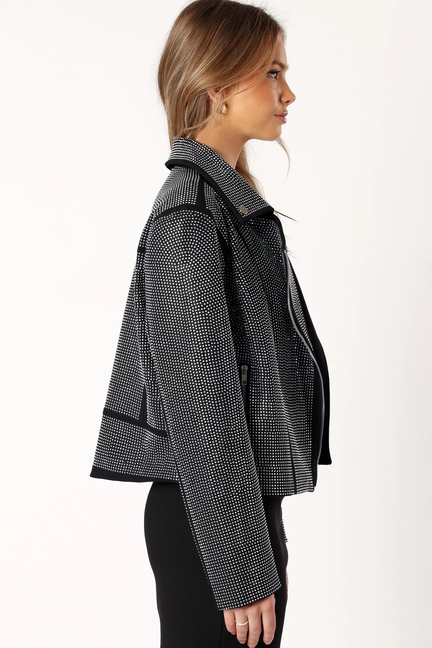 Elaina Crystal Studded Moto Jacket