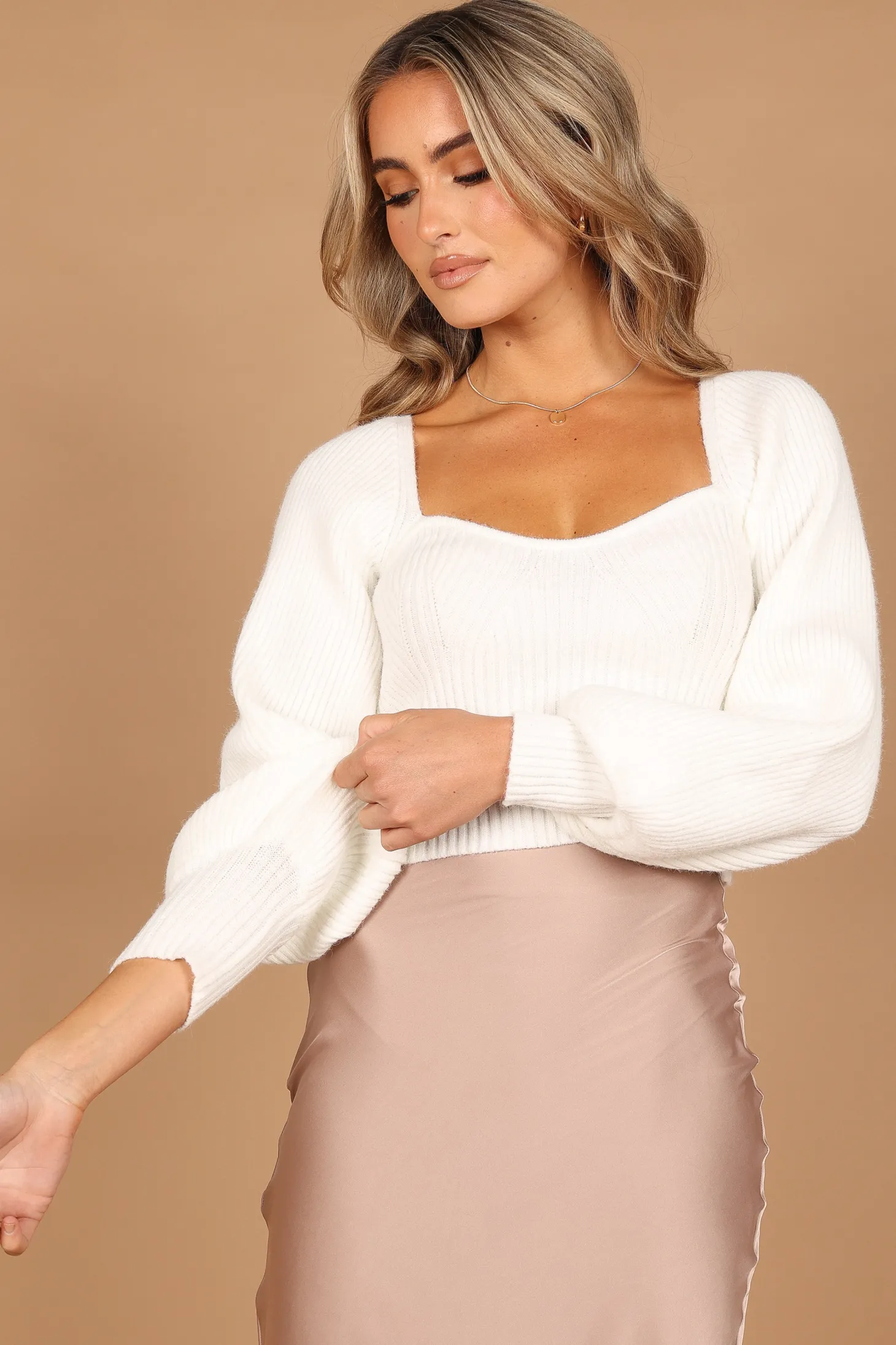 Gia Sweetheart Neck Bell Sleeve Knit Sweater