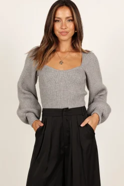Gia Sweetheart Neck Bell Sleeve Knit Sweater