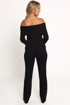 Gindie Ribbed Knit Off The Shoulder Pant Set