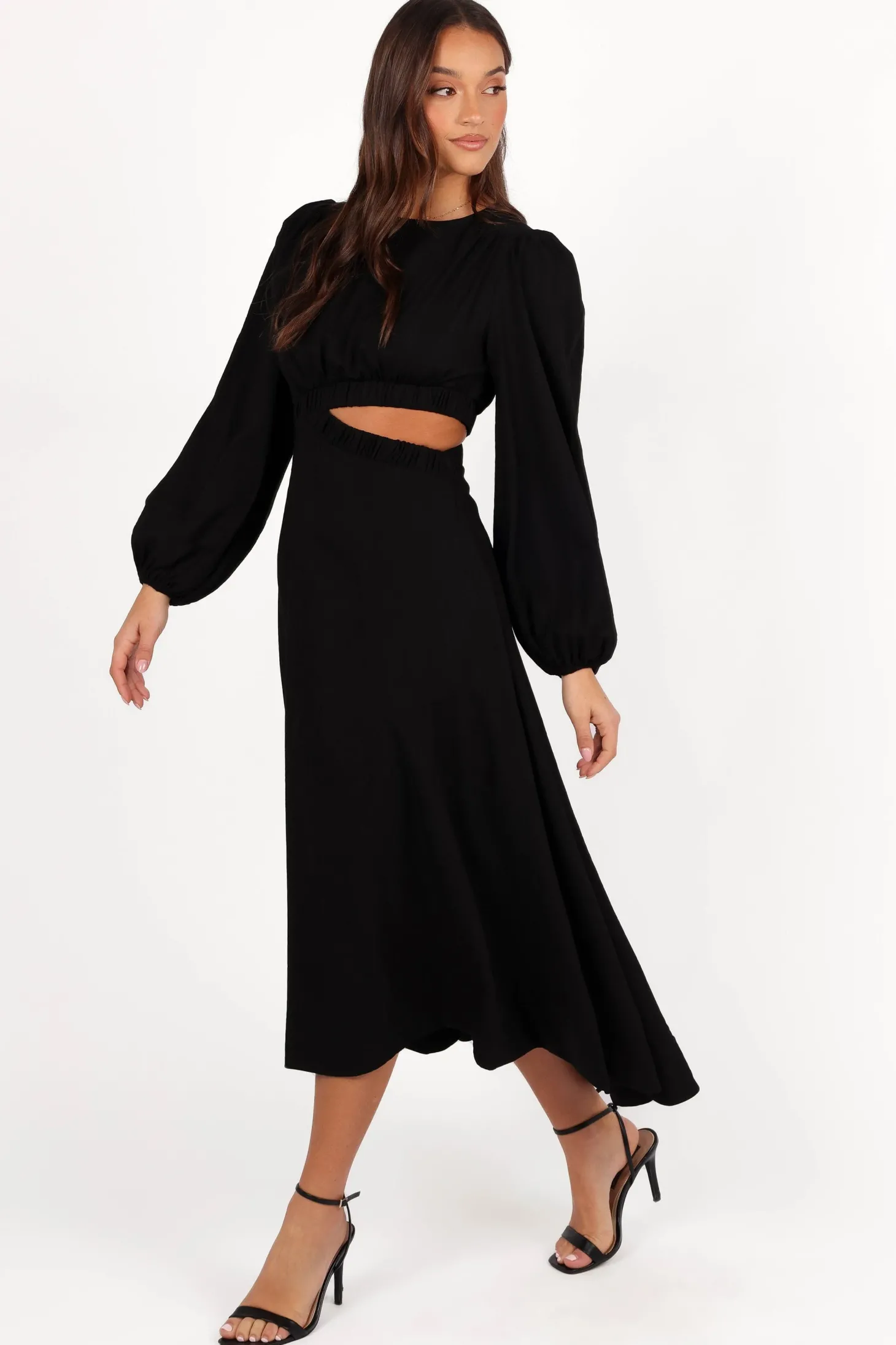 Ginnee Puff Sleeve Cutout Midi Dress
