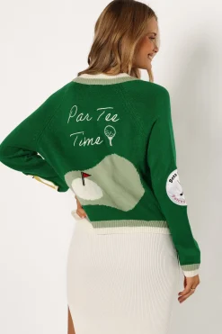 Golf Embroidered Patch Button Front Cardigan