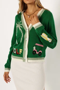 Golf Embroidered Patch Button Front Cardigan