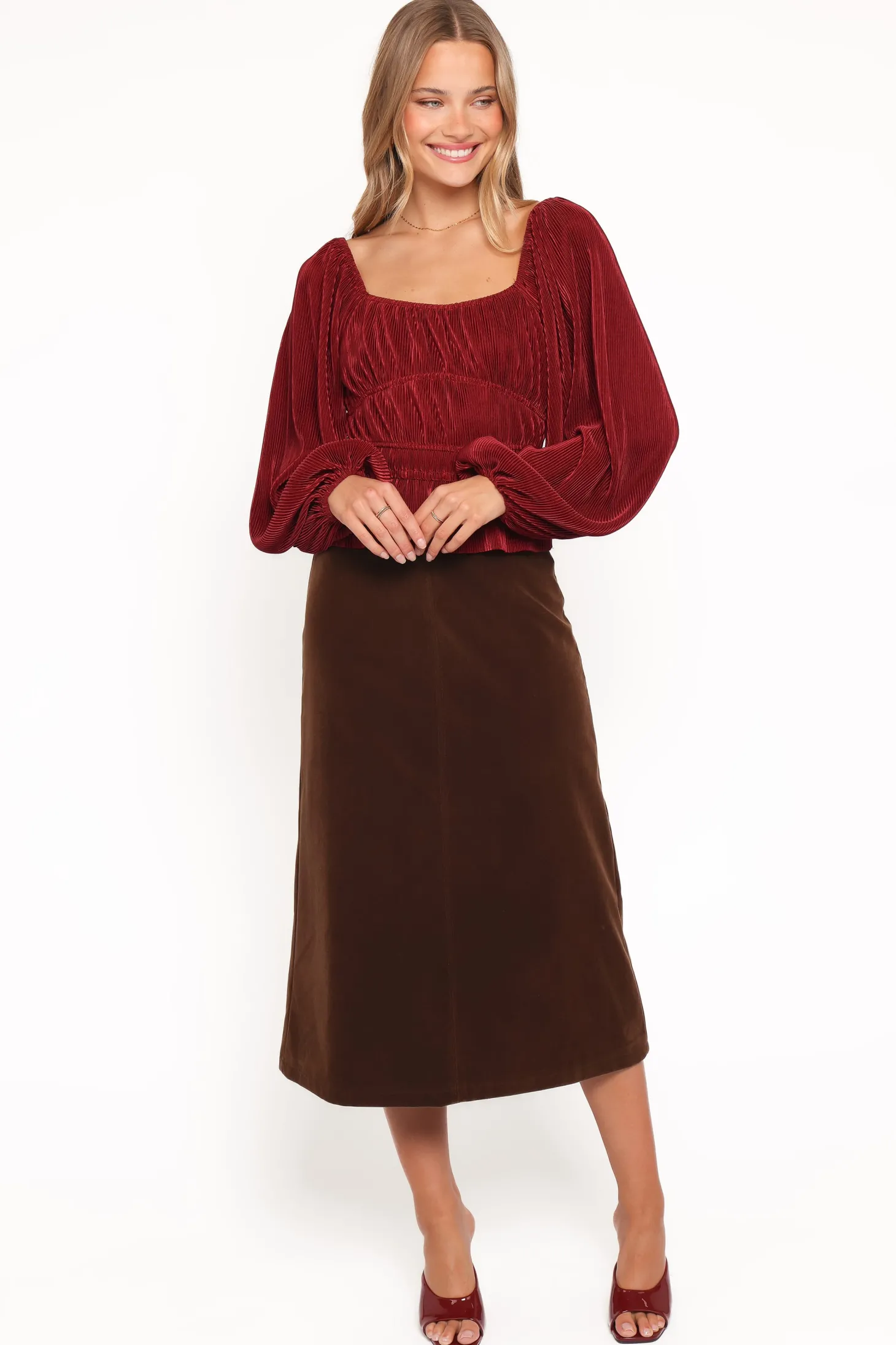 Halina Velvet Midi Skirt
