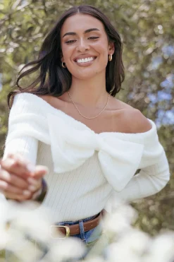 Helene Bow Off Shoulder Knit Sweater