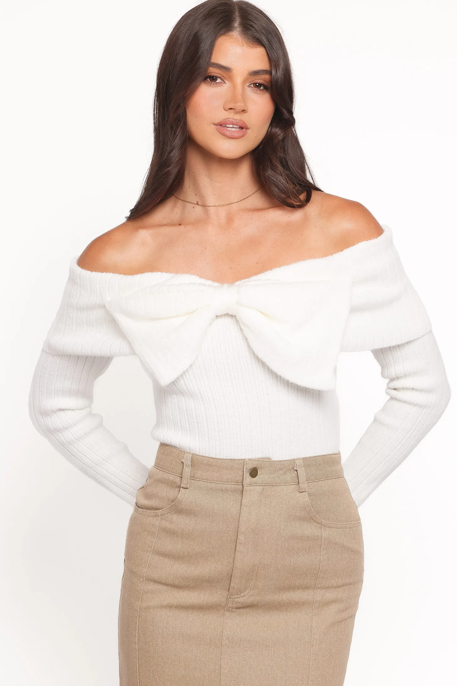 Helene Bow Off Shoulder Knit Sweater