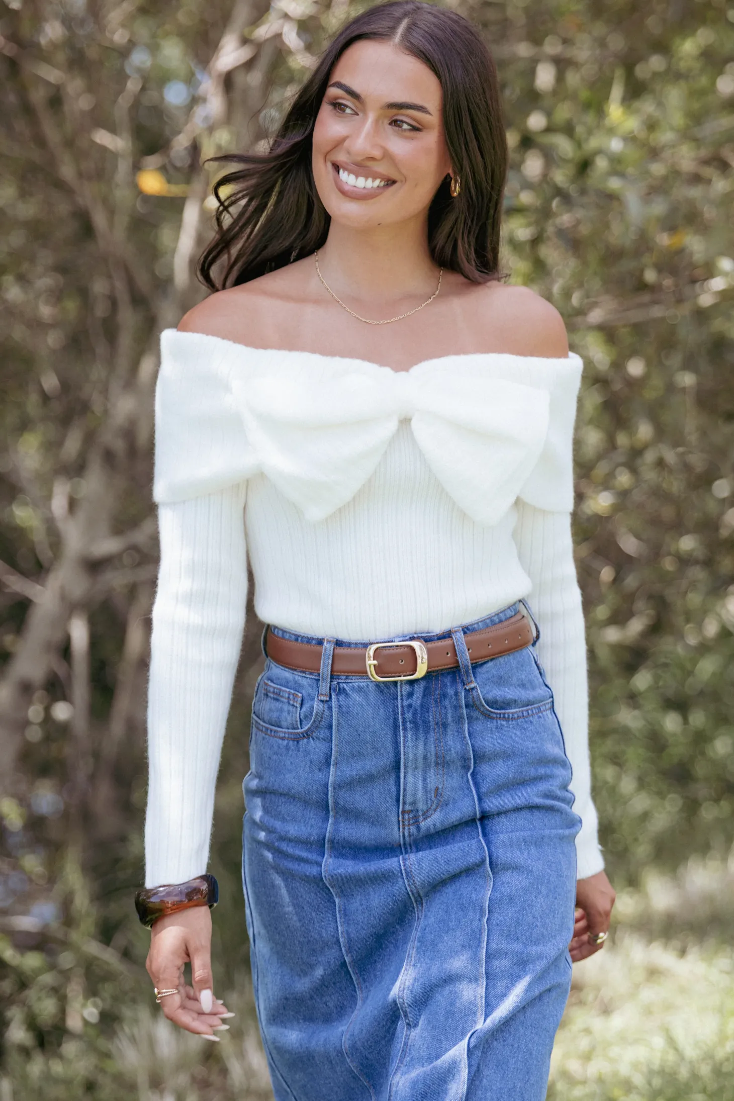 Helene Bow Off Shoulder Knit Sweater