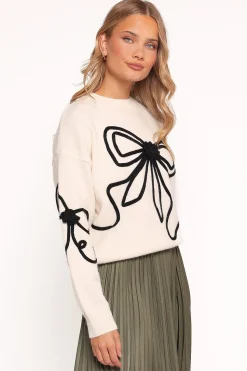 Isiora Bow Embroidered Knit Sweater