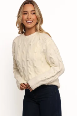 Kalai Cable Knit Pearl Detail Knit Sweater