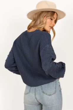 Katrina Textured Sleeve Crewneck Knit Sweater