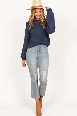 Katrina Textured Sleeve Crewneck Knit Sweater