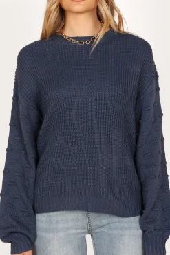 Katrina Textured Sleeve Crewneck Knit Sweater